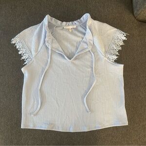 Women's Light Blue Lace Sleeve Top